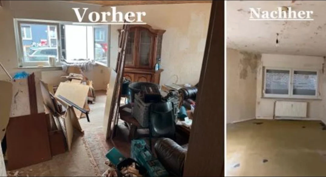 Entrümpelung in Uetze: Zimmer vorher vollgestellt, nachher besenrein geräumt